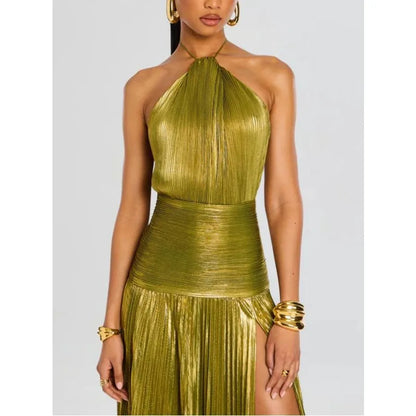 Giselle | Abito Lungo Donna Halter Plissettato Spacco Alto 2