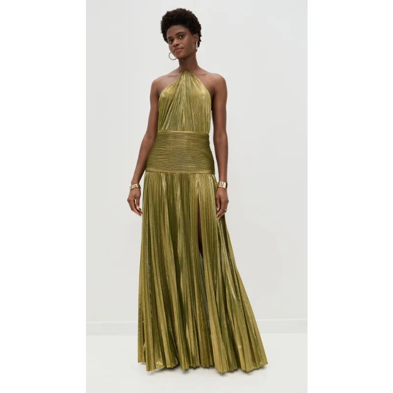 Giselle | Abito Lungo Donna Halter Plissettato Spacco Alto 4