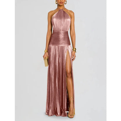 Giselle | Abito Lungo Donna Halter Plissettato Spacco Alto 7