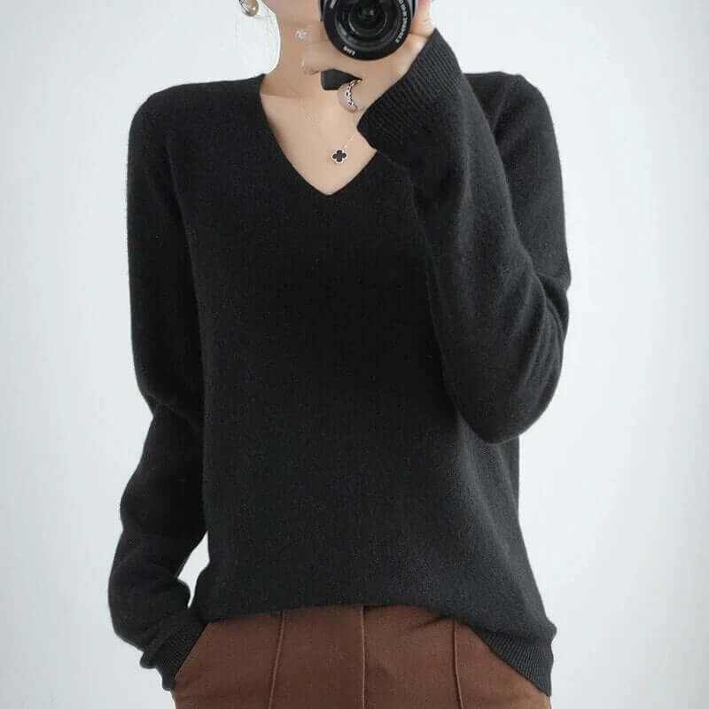 Maglione Donna Scollo a V Maglia Morbida Comodo Invernale