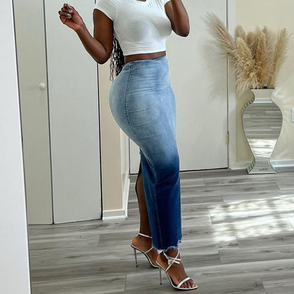 Gonfi | Gonna Di Jeans Media Con Spacco Laterale