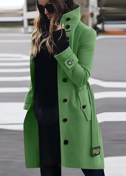 Trenchcoat Donna Impermeabile Cintura in Vita Lunghezza Lunga