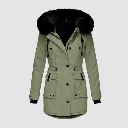Giacca Invernale Donna Lunga con Bordo in Ecopelliccia