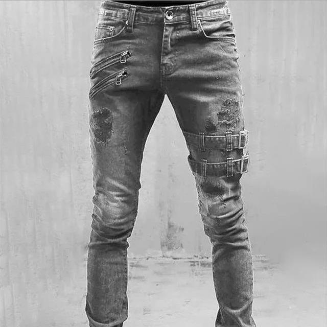 Jeans Uomo con Cintura e Dettagli con Zip Slim Fit - Brentozzi