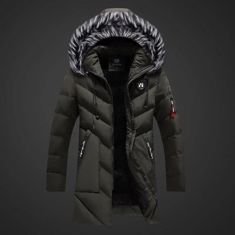 Parka Uomo con Cappuccio e Finitura in Pelliccia Caldo Funzionale