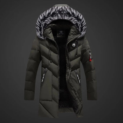 Parka Uomo con Cappuccio e Finitura in Pelliccia Caldo Funzionale