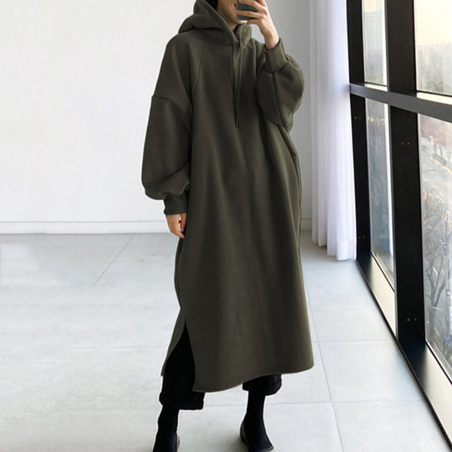 Maglione Donna con Cappuccio e Manica Lunga Caldo Stile