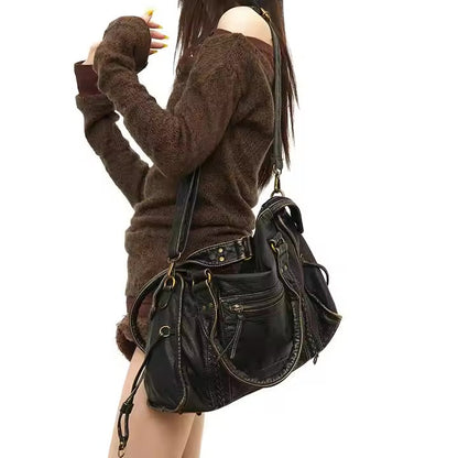 Borsa Tracolla Donna Vintage con Chiusura Zip