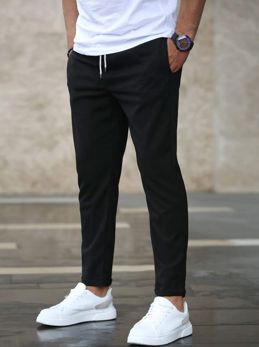 Pantaloni Jogging Uomo Tessuto Morbido Vestibilità Slim Cintura