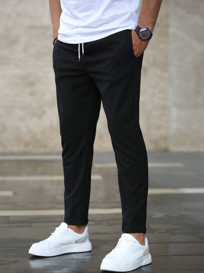 Pantaloni Jogging Uomo Tessuto Morbido Vestibilità Slim Cintura
