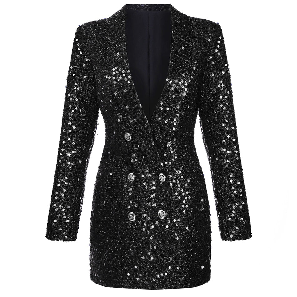 Abito Blazer Donna con Paillettes Tessuto Strutturato
