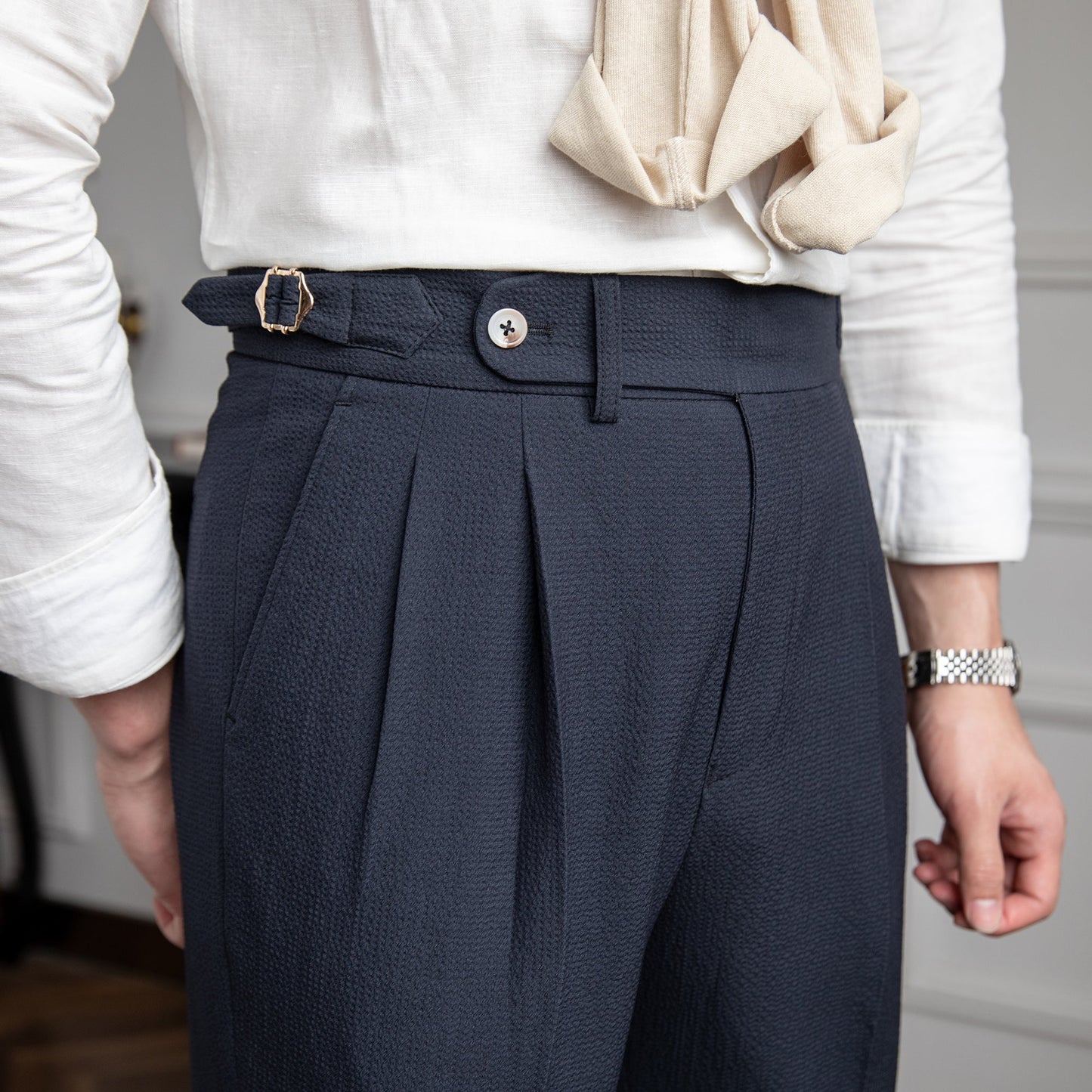Pantaloni Uomo Vintage Vita Alta Classici Vestibilità Regolare