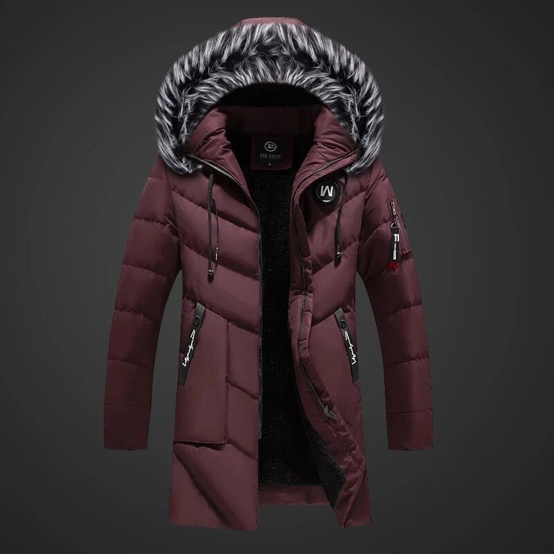 Parka Uomo con Cappuccio e Finitura in Pelliccia Caldo Funzionale