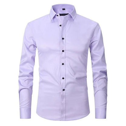 Camicia Uomo Manica Lunga Collo Coreano Senza Stiro