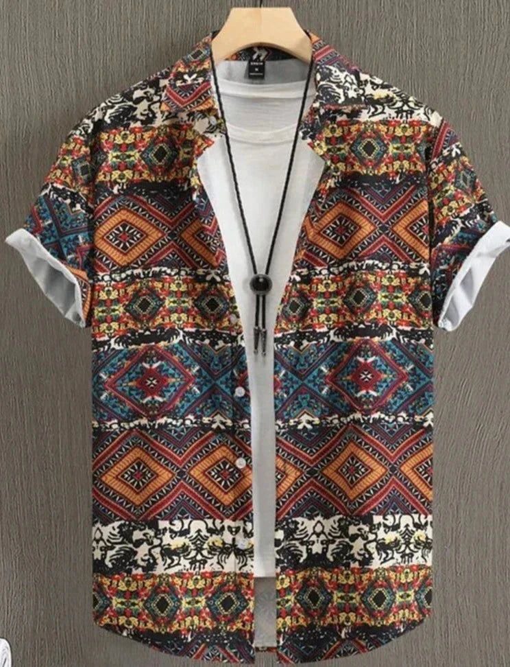 Camicia Uomo Manica Corta Fantasia Regular Fit