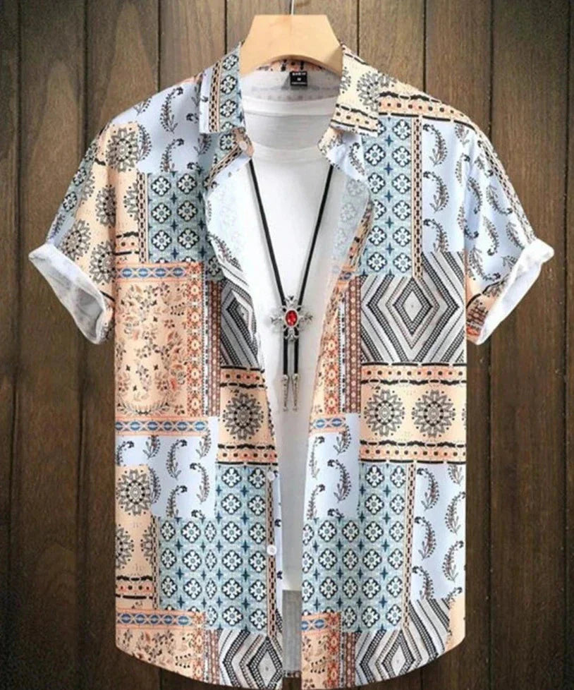 Camicia Uomo Manica Corta Fantasia Regular Fit