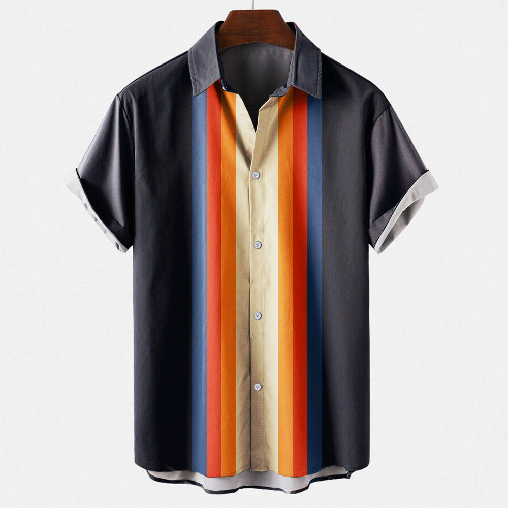 Camicia Uomo Manica Corta Tessuto Leggero Stile Retrò