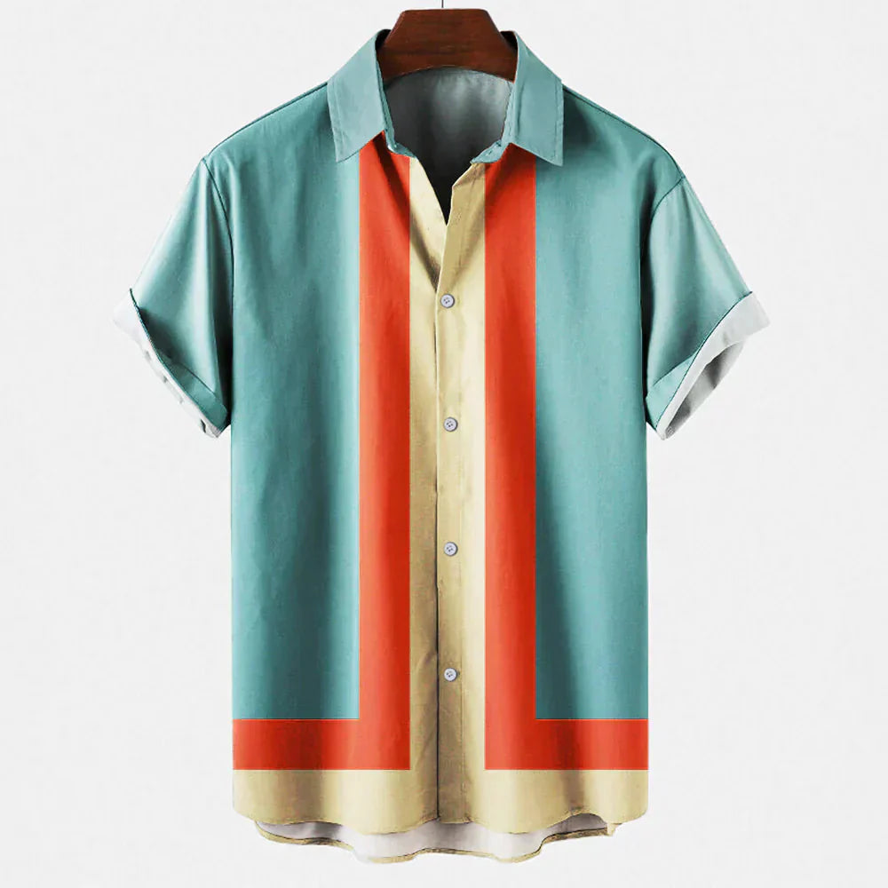 Camicia Uomo Manica Corta Tessuto Leggero Stile Retrò