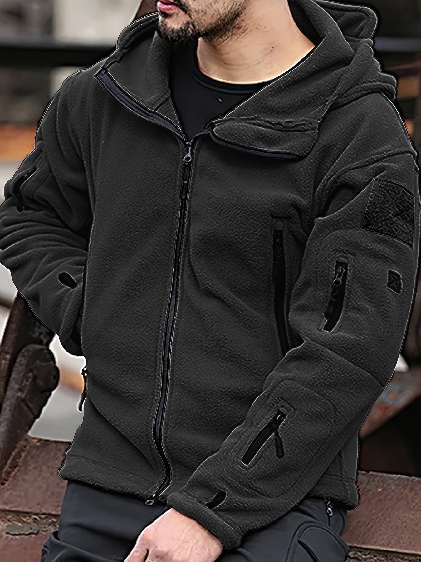 Giacca Uomo in Fleece Tattica con Cappuccio e Zip Integrale - Vesarelli