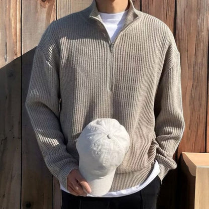 Maglione Uomo Mezza Zip Tessuto Strutturato Collo Alto