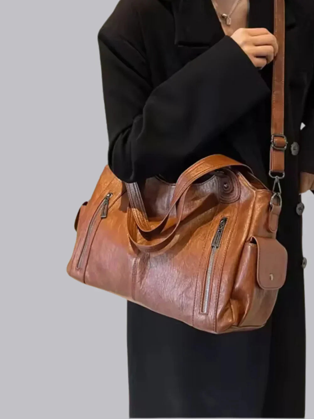 Borsa a Tracolla Donna in Pelle con Zip Dettagli