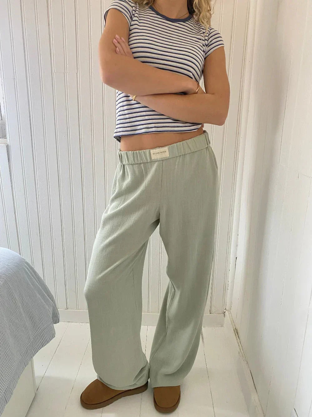 Pantaloni Donna a Righe con Elastico in Vita Comodi
