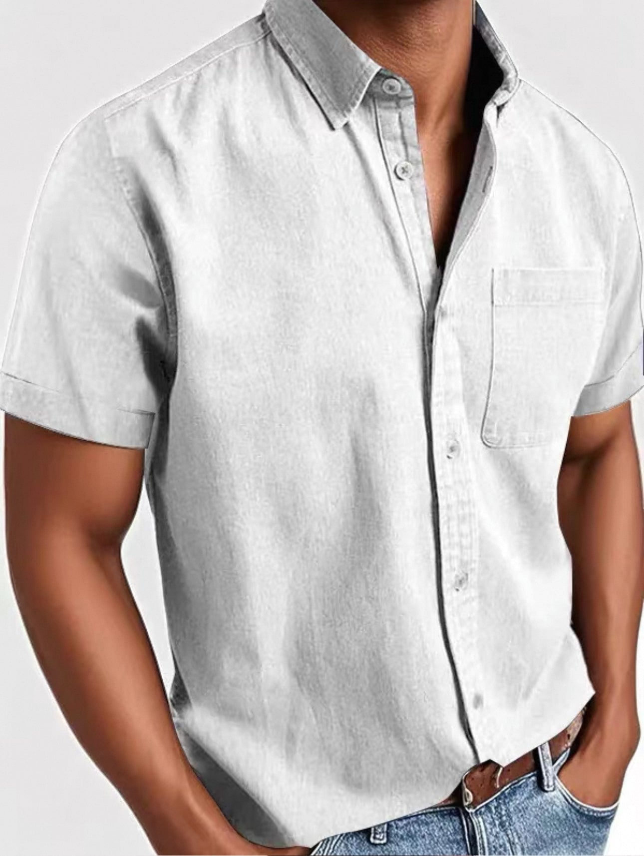 Camicia Uomo Manica Corta con Taschino Sul Petto