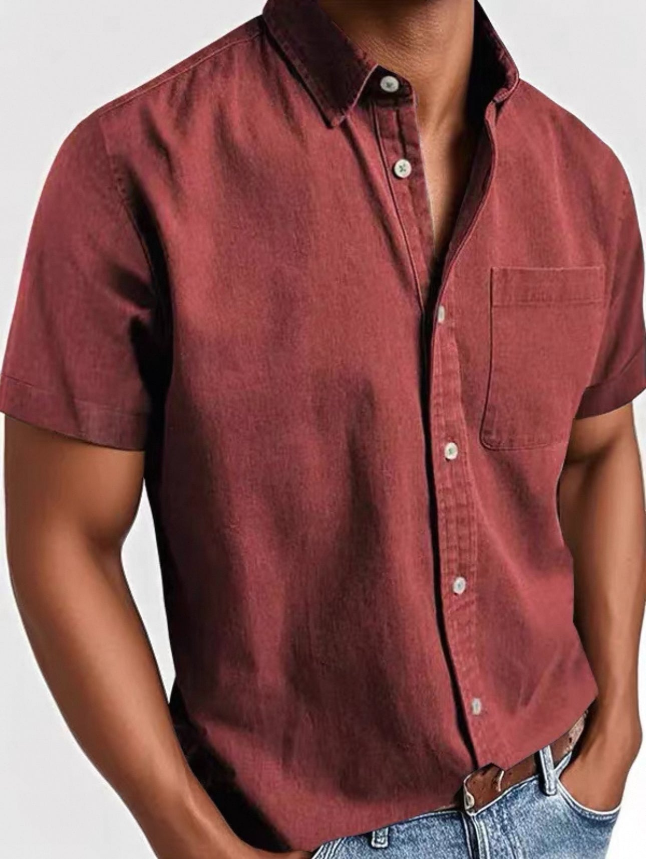 Camicia Uomo Casual Manica Corta Con Bottoni e Taschino