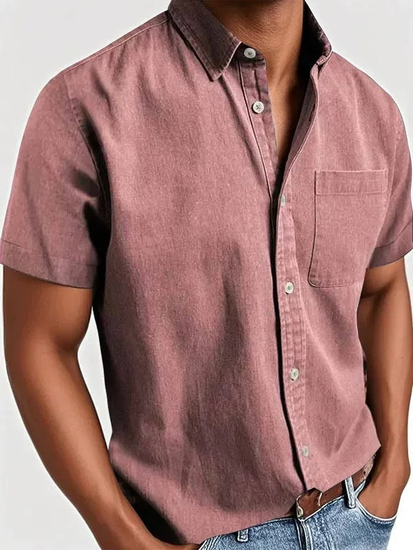 Camicia Uomo Casual Manica Corta Con Bottoni e Taschino