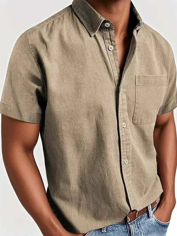 Camicia Uomo Manica Corta con Taschino Sul Petto