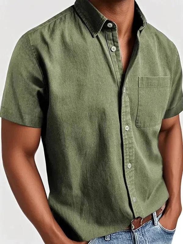 Camicia Uomo Manica Corta con Taschino Sul Petto
