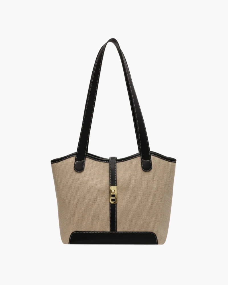 Borsa a Spalla Donna Canvas con Dettagli in Pelle Chiusura Girevole