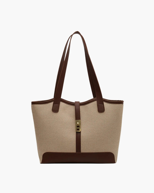 Borsa a Spalla Donna Canvas con Dettagli in Pelle Chiusura Girevole - Brentozzi