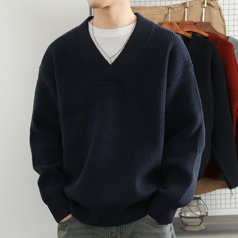 Maglione Uomo Scollo a V Classico Stile Autunnale Invernale