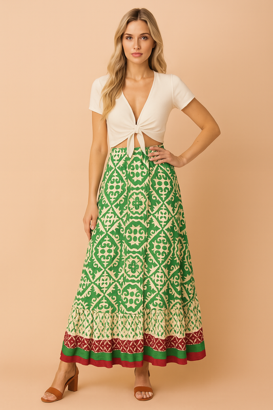 Gonna Lunga Donna Stile Boho Tessuto Leggero - Vesarelli