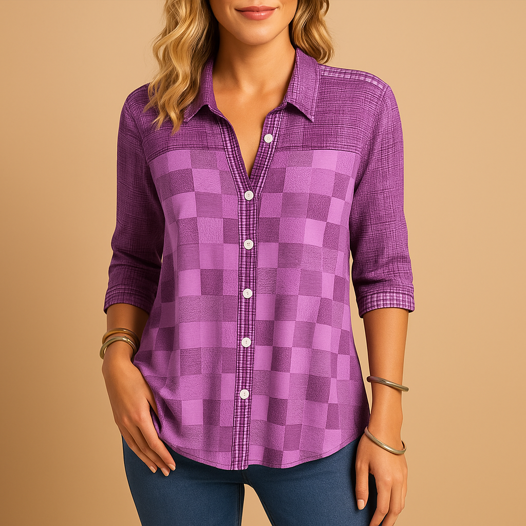 Blusa Donna Quadri Tessuto Traspirante Manica Lunga - Vesarelli