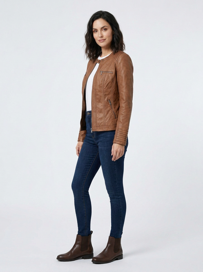 Jaxor | Giacca Biker Donna in Pelle Slim Fit con Zip Frontale e Tasche con Zip 2