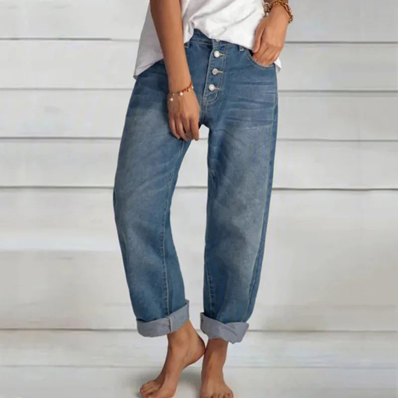 Jeans Donna Vita Alta Bottoni Vestibilità Ampia - Brentozzi