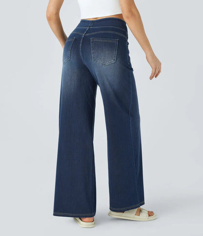 Jenny | Donna Jeans Gamba Larga Vita Alta Pull-On Elasticizzati 3