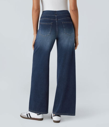 Jenny | Donna Jeans Gamba Larga Vita Alta Pull-On Elasticizzati 4
