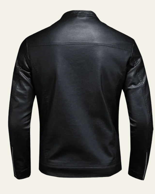 Jensen | Giacca In Pelle Casual Uomo Nera Collo Coreana 2