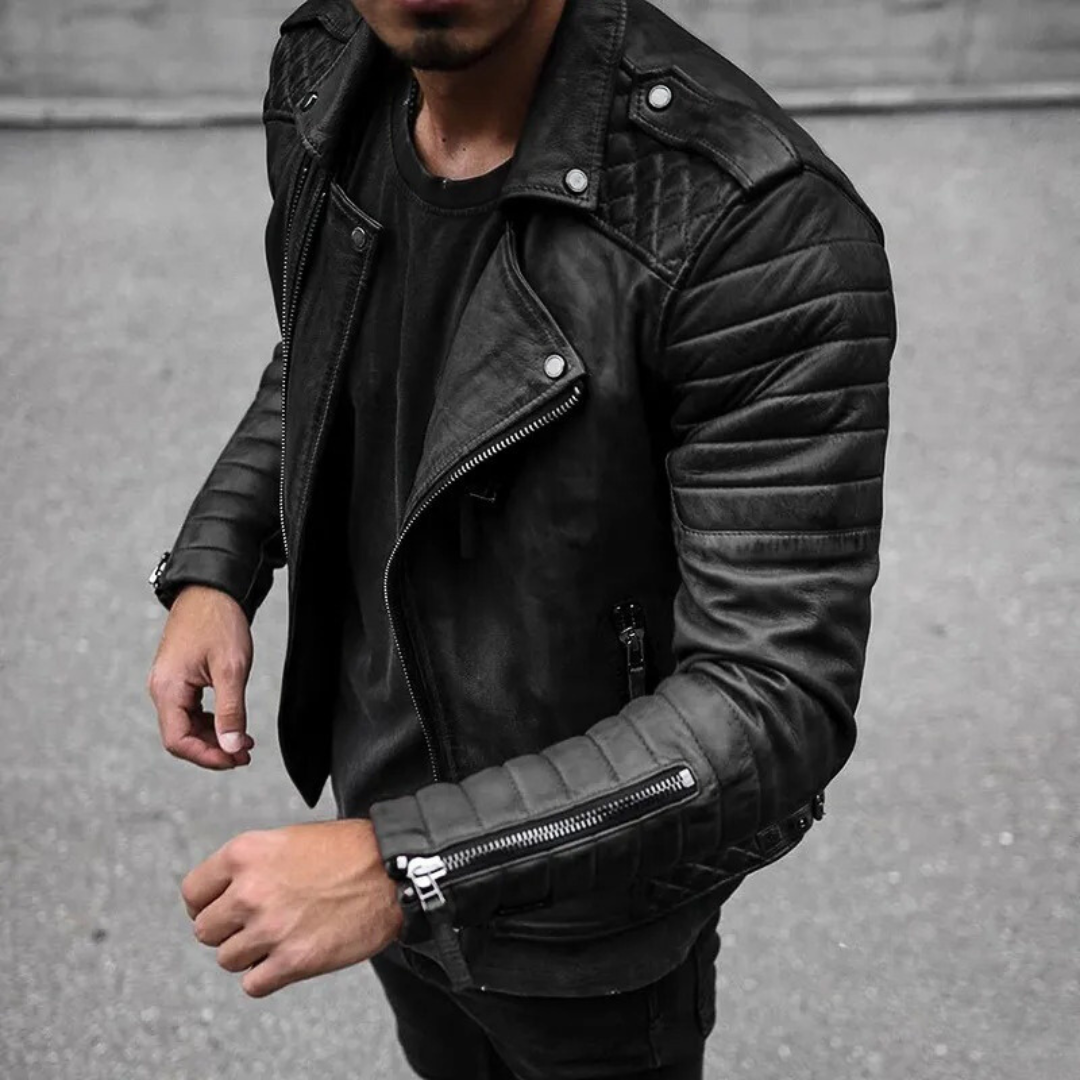 Giacca Uomo Pelle Trapuntata Casual con Zip Moto - Vesarelli