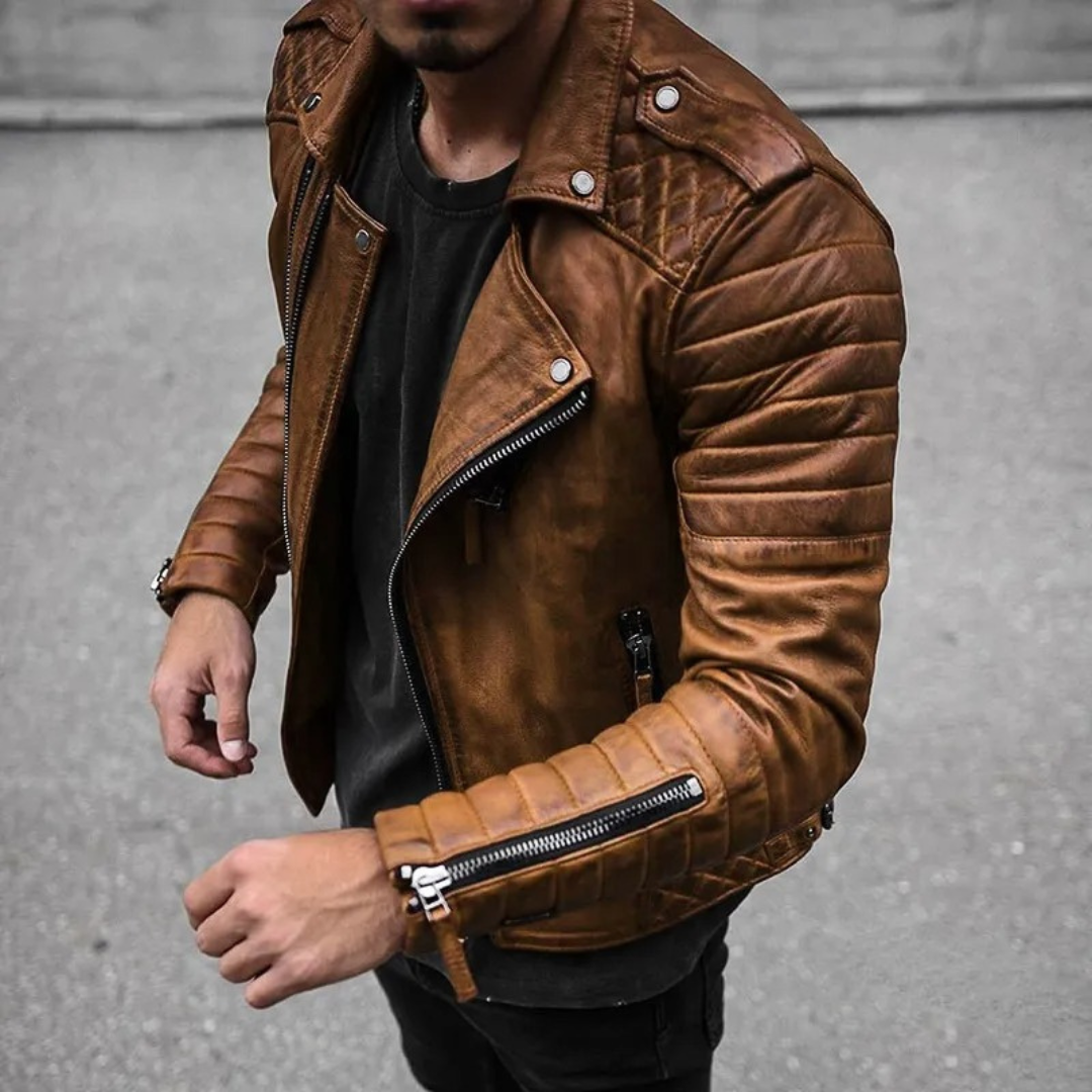Jett | Giacca In Pelle Casual Uomo Moto Trapuntata con Zip 1
