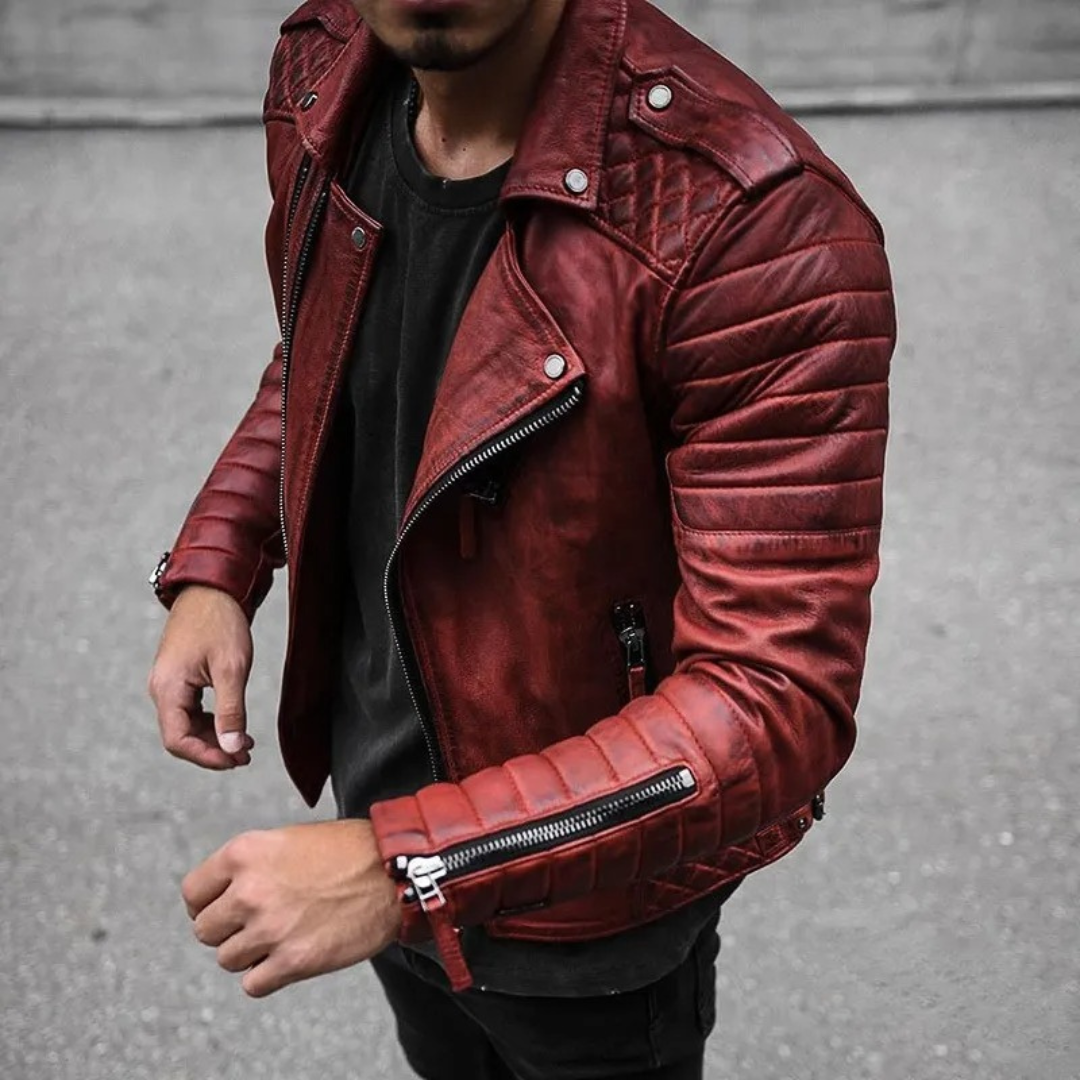 Jett | Giacca In Pelle Casual Uomo Moto Trapuntata con Zip 2