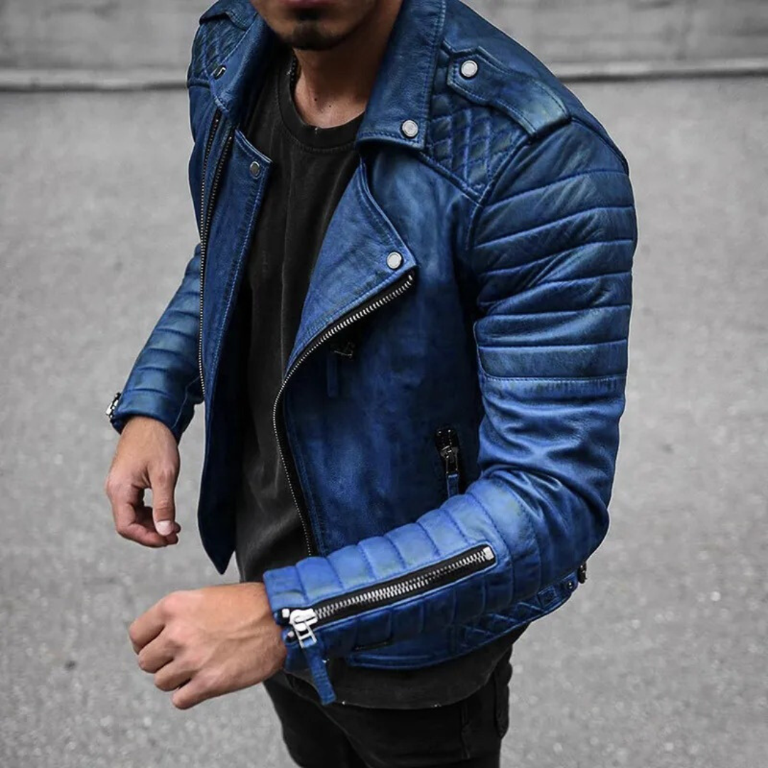 Jett | Giacca In Pelle Casual Uomo Moto Trapuntata con Zip 3