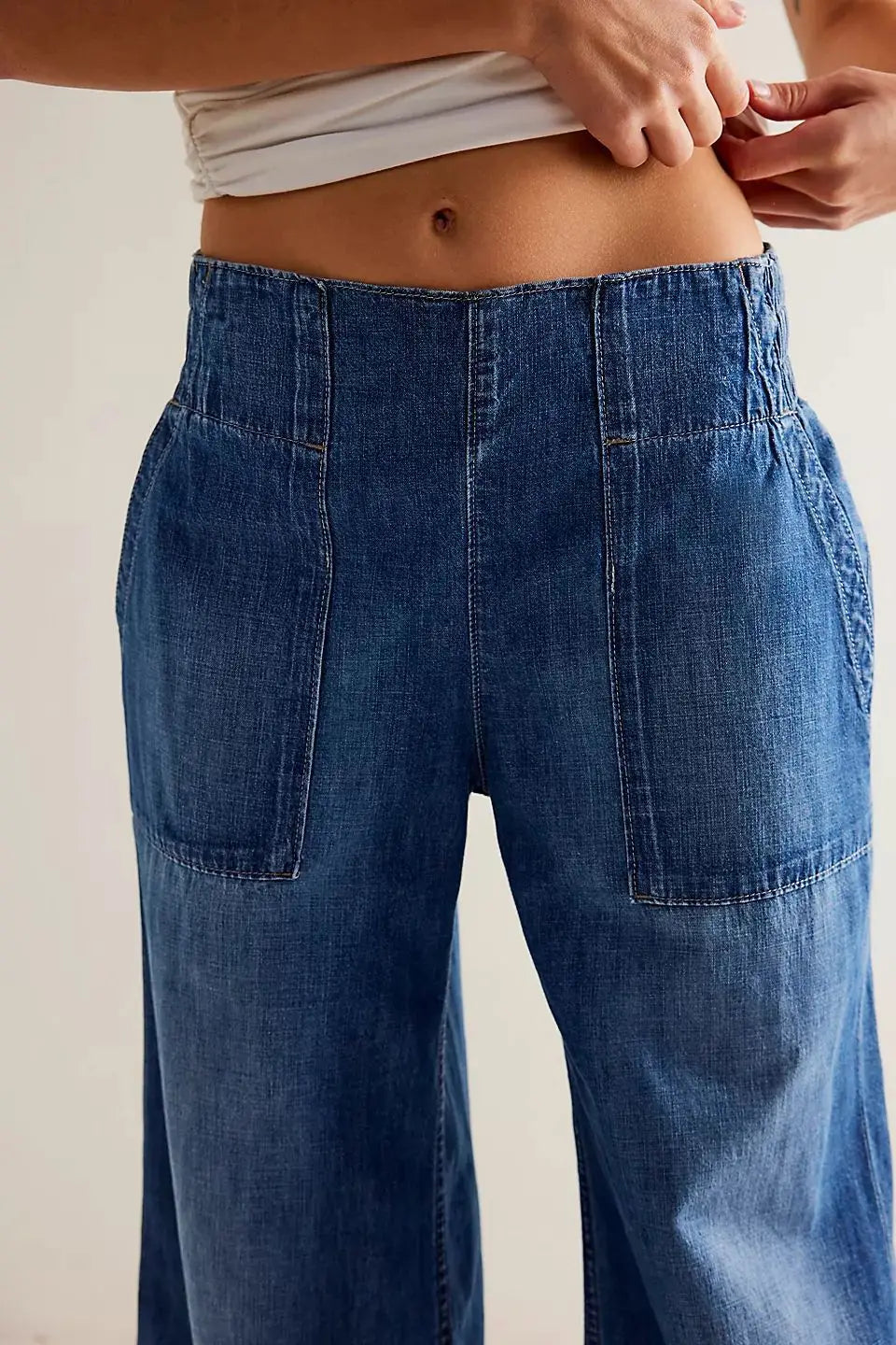 Julia | Donna Jeans a Gamba Larga Vita Alta Tasche Applicate 4