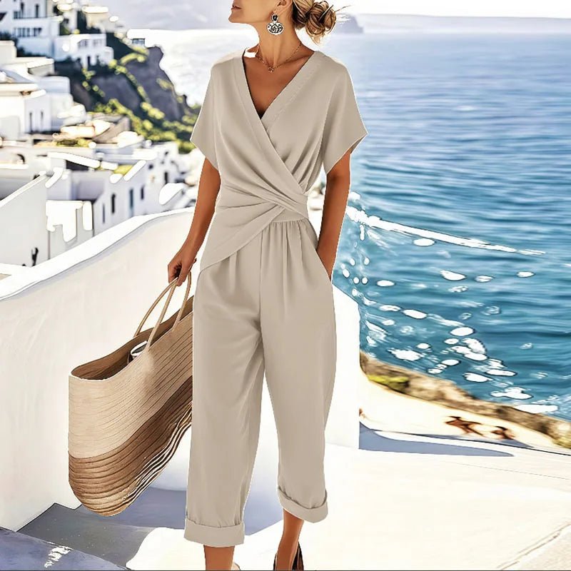 Tuta Donna Incrociata Scollo a V Manica Corta Cropped - Vesarelli
