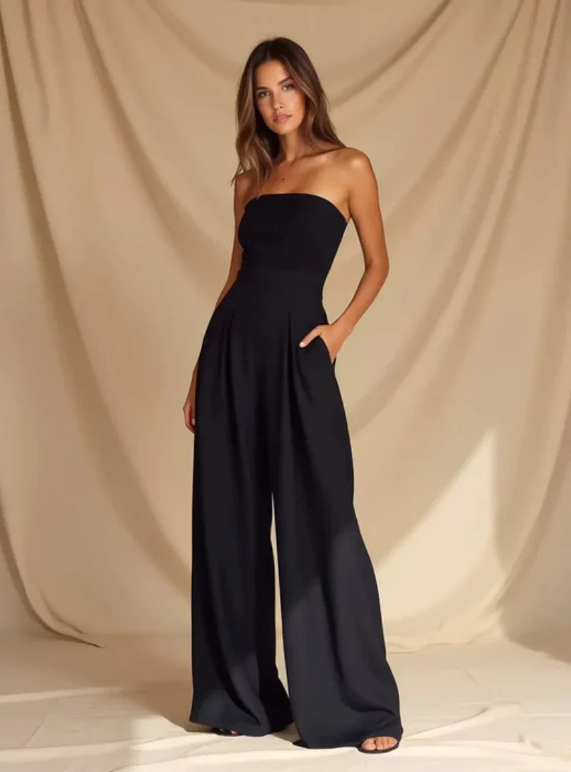 Tuta Donna Senza Spalline Gamba Larga Stile Casual