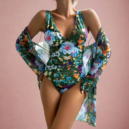Costume da bagno Donna Tessuto Floreale Scollo Profondo - Vesarelli