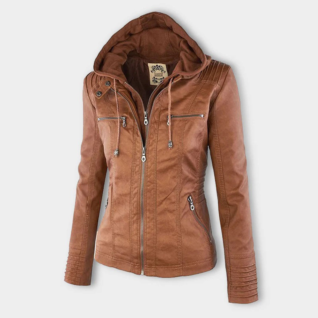Giacca Donna in Pelle Vera con Cappuccio Rimovibile Antivento - Brentozzi